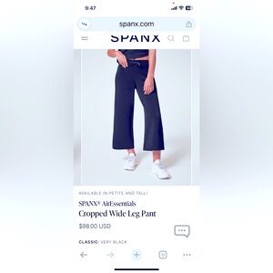 ❤️ NWT SPANX AirEssentials Cropped Wide Leg Pant Size Medium in Lapis Blue